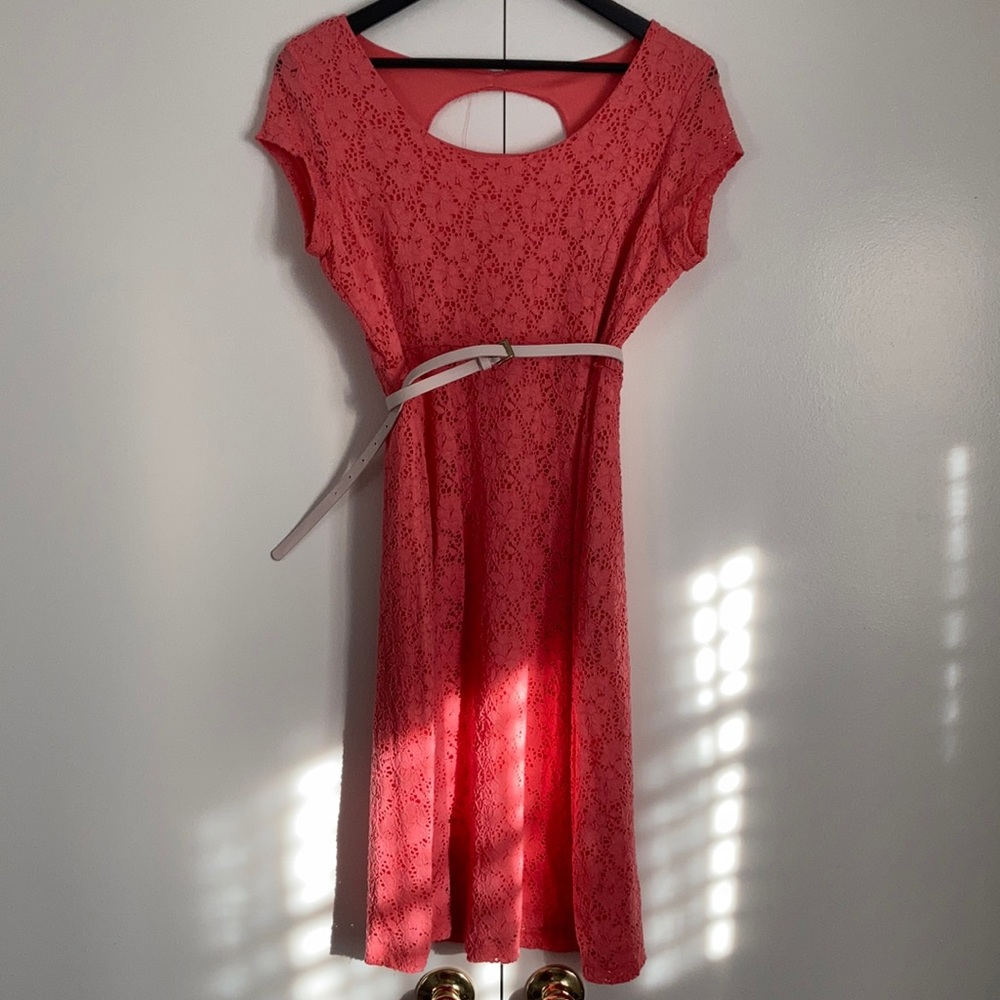 Motherhood Maternity Dress, Coral Eyelet, Medium